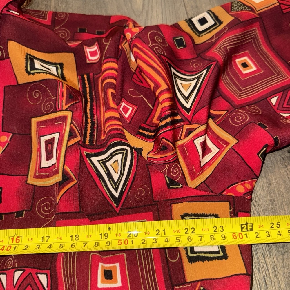 Vintage Notations Button Up Blouse Women 2X Red Geometric Long Sleeve 80s Retro - Picture 8 of 11